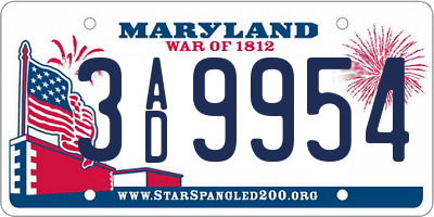 MD license plate 3AD9954