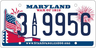 MD license plate 3AD9956
