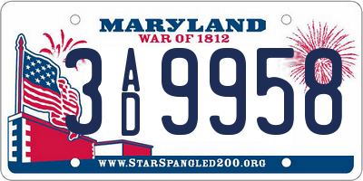 MD license plate 3AD9958