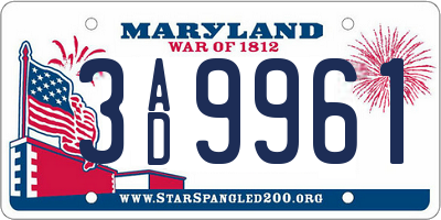 MD license plate 3AD9961