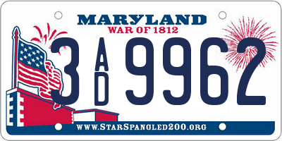 MD license plate 3AD9962