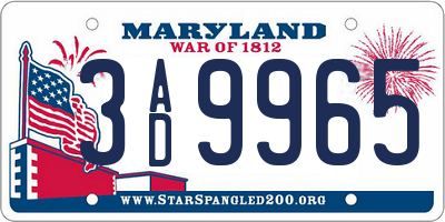 MD license plate 3AD9965