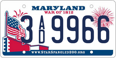 MD license plate 3AD9966