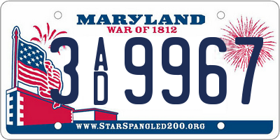 MD license plate 3AD9967