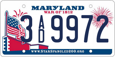 MD license plate 3AD9972