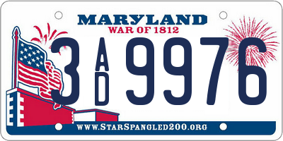 MD license plate 3AD9976