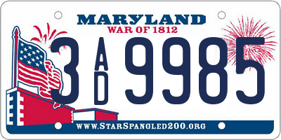 MD license plate 3AD9985