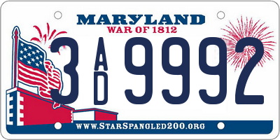 MD license plate 3AD9992