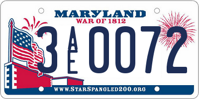 MD license plate 3AE0072