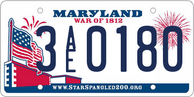 MD license plate 3AE0180
