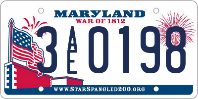 MD license plate 3AE0198