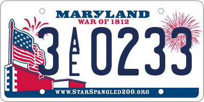 MD license plate 3AE0233