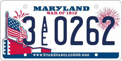 MD license plate 3AE0262