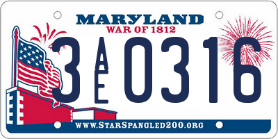 MD license plate 3AE0316