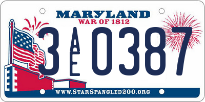 MD license plate 3AE0387