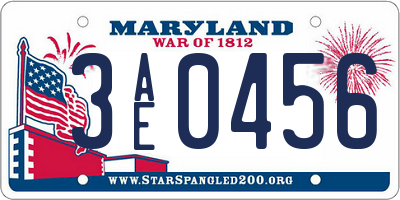 MD license plate 3AE0456