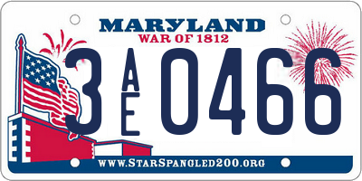 MD license plate 3AE0466