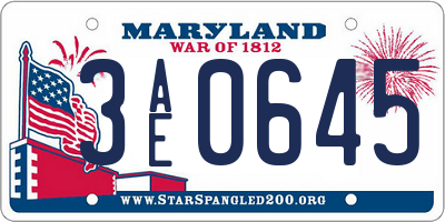 MD license plate 3AE0645