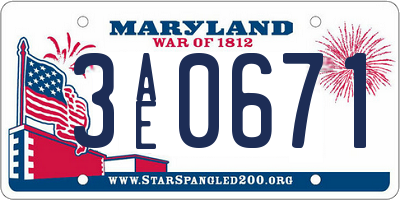 MD license plate 3AE0671