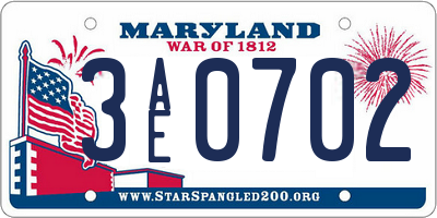 MD license plate 3AE0702
