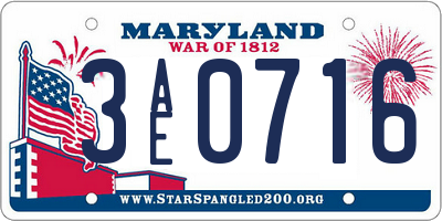 MD license plate 3AE0716