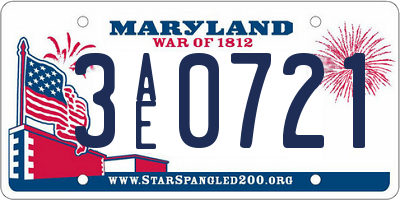 MD license plate 3AE0721