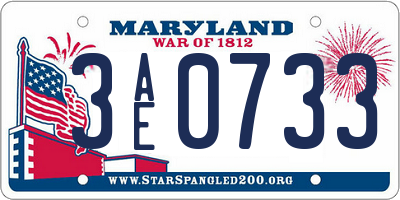 MD license plate 3AE0733