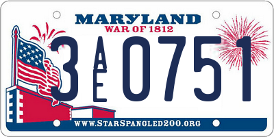 MD license plate 3AE0751