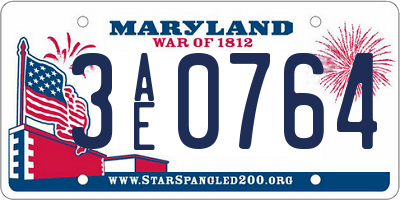 MD license plate 3AE0764