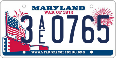 MD license plate 3AE0765