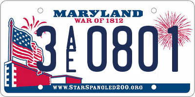 MD license plate 3AE0801