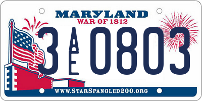 MD license plate 3AE0803