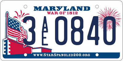MD license plate 3AE0840