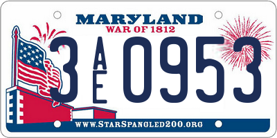 MD license plate 3AE0953