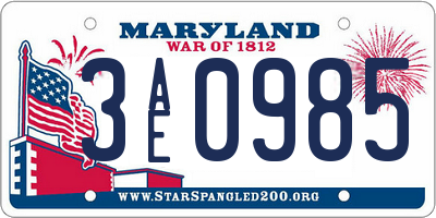 MD license plate 3AE0985