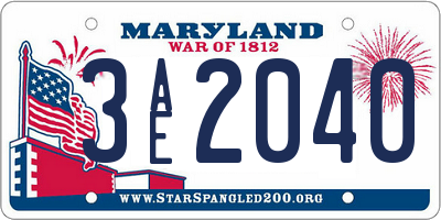 MD license plate 3AE2040