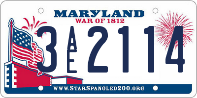 MD license plate 3AE2114