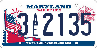 MD license plate 3AE2135