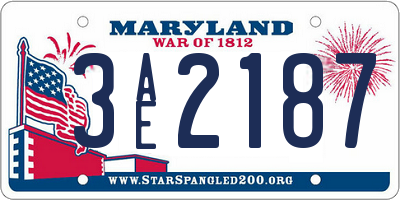 MD license plate 3AE2187