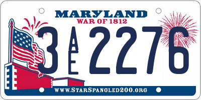 MD license plate 3AE2276