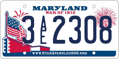 MD license plate 3AE2308