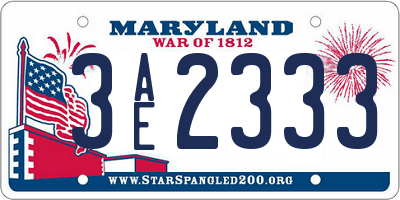 MD license plate 3AE2333