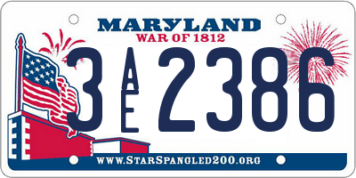 MD license plate 3AE2386