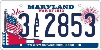 MD license plate 3AE2853