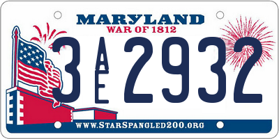 MD license plate 3AE2932