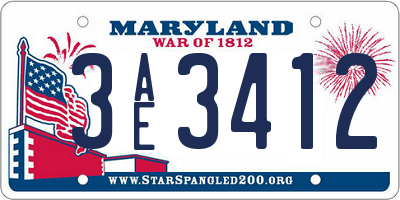 MD license plate 3AE3412