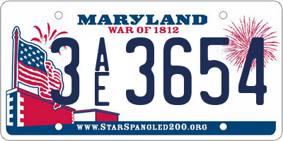 MD license plate 3AE3654
