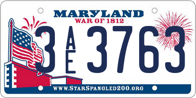 MD license plate 3AE3763