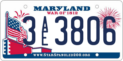 MD license plate 3AE3806