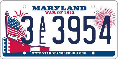MD license plate 3AE3954